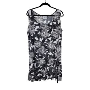 Dream Dance Women's Floral Black & White Sleeveless Ruffle Trim Dress Size L